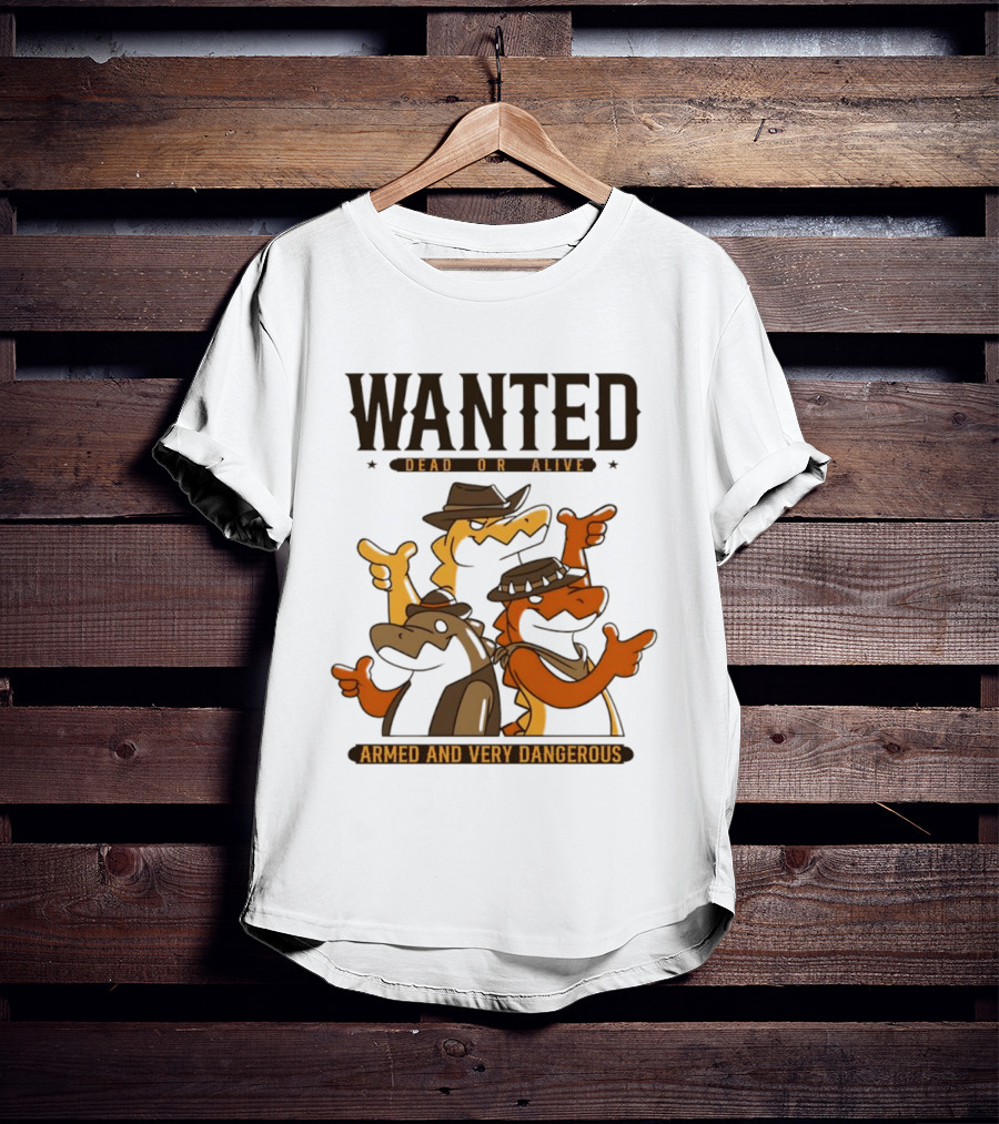 Wanted Dead Or Alive Alligator Cowboy Trio Armed And Very Dangerous T-Shirt