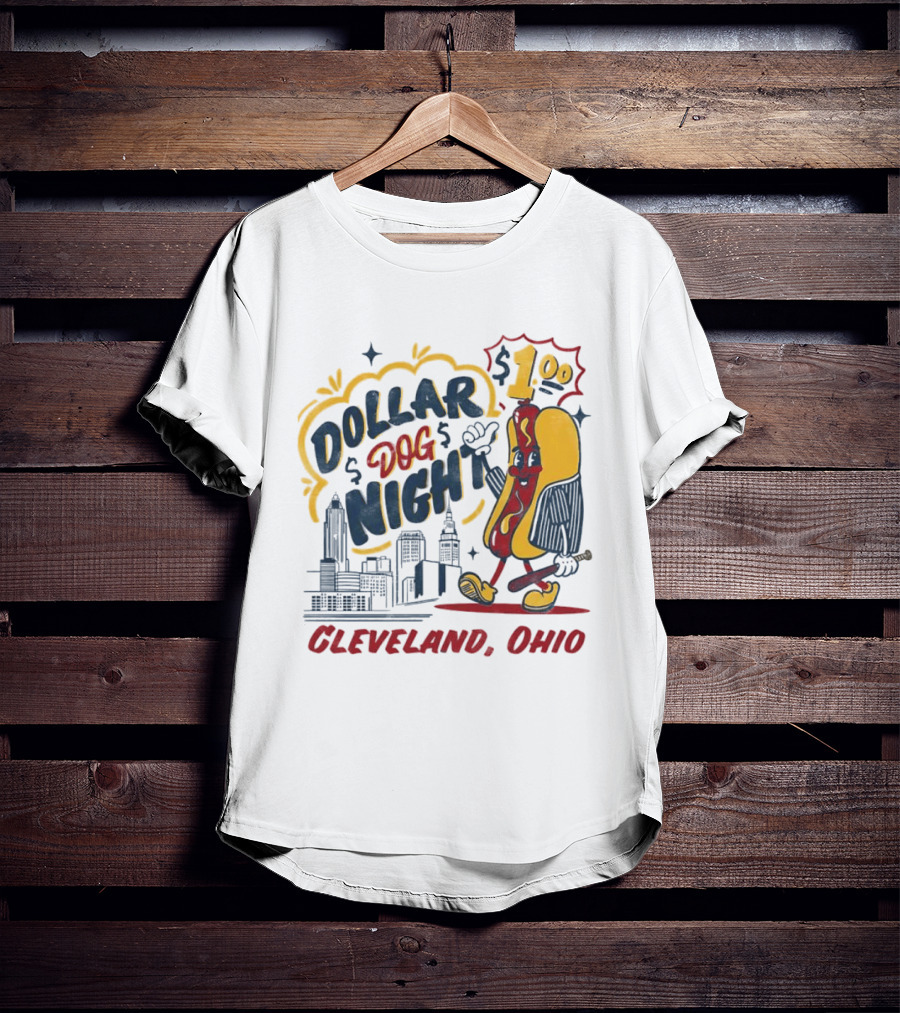 Cleveland Ohio Dollar Dog Night Baseball Skyline Hot Dog 1 Dollar T-Shirt