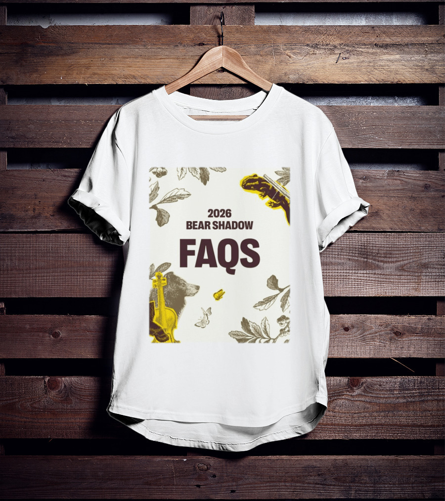 2026 Bear Shadow FAQs Music Festival Forest Animals Instruments T-Shirt