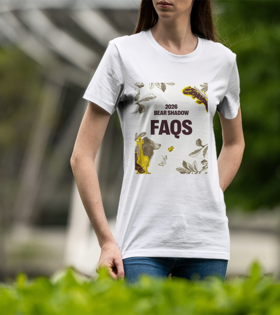2026 Bear Shadow FAQs Music Festival Forest Animals Instruments T-Shirt