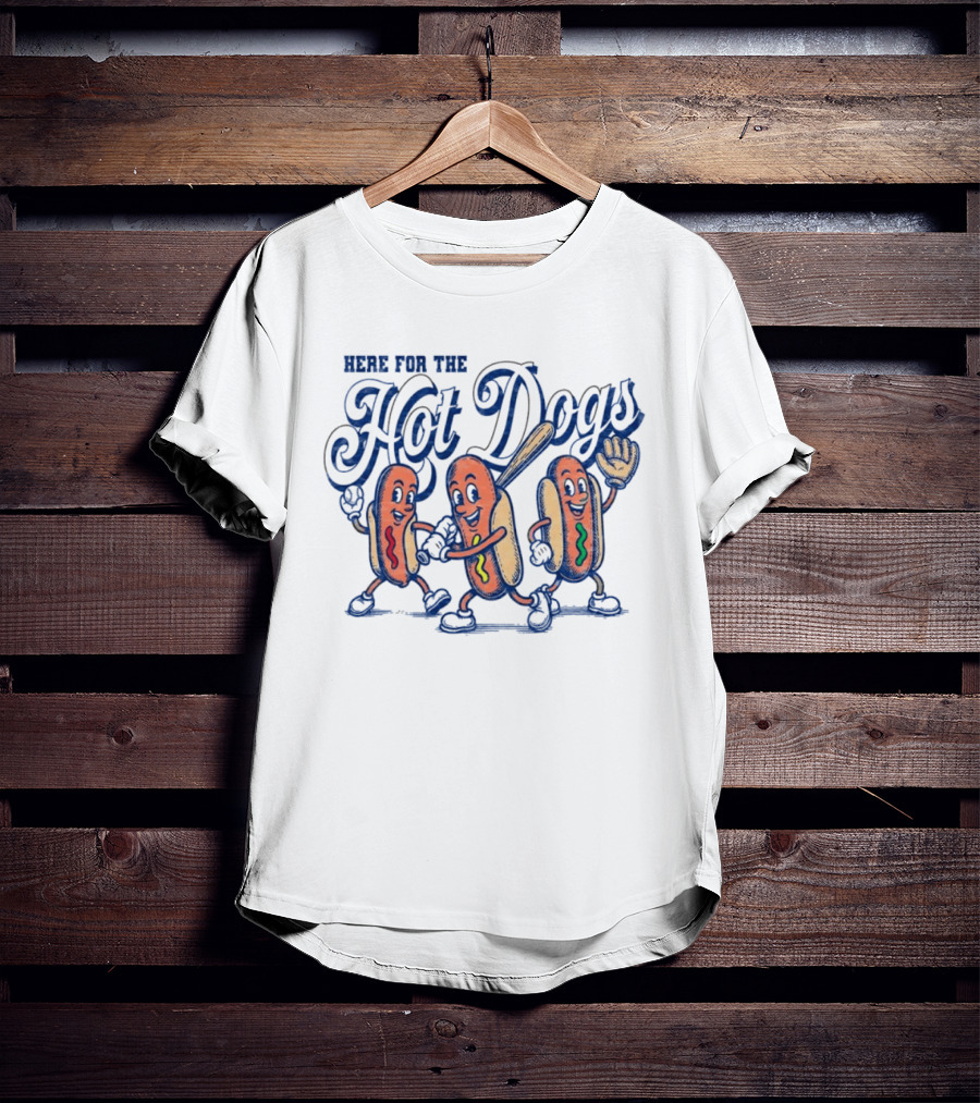 Here For The Hot Dogs Baseball With Fun Hot Dog Characters T-Shirt