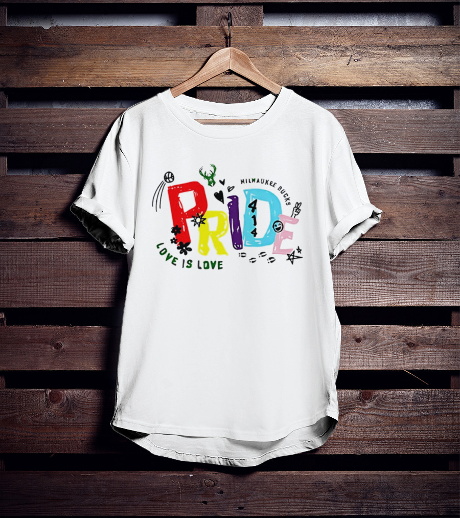 Milwaukee Bucks Pride Love Is Love Rainbow 414 T-Shirt