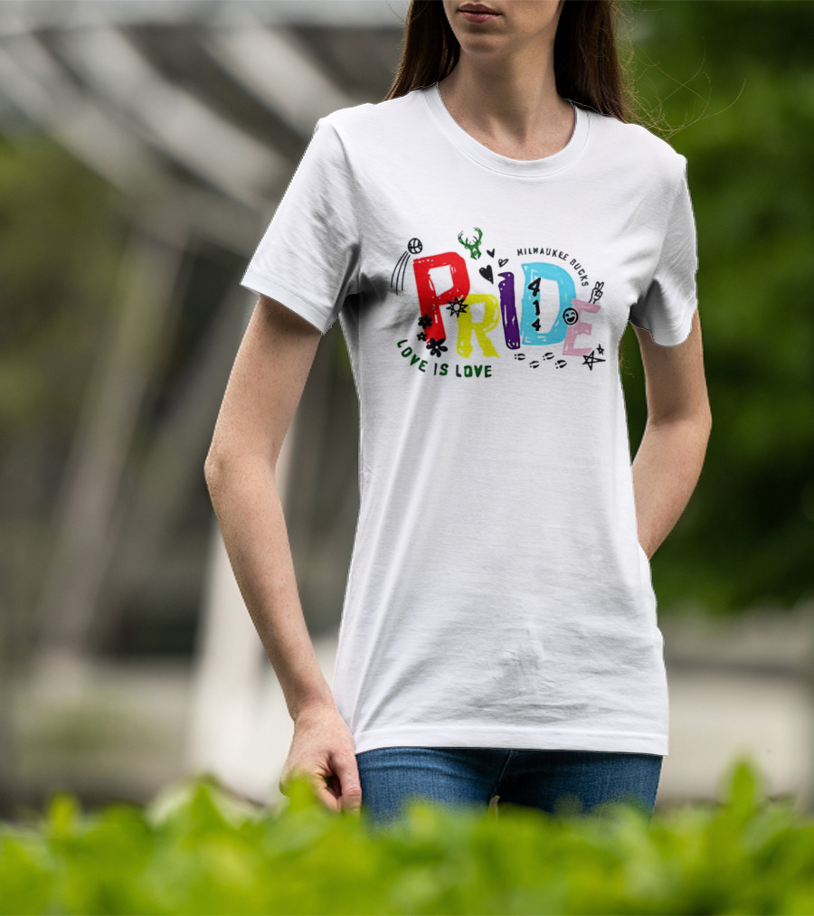 Milwaukee Bucks Pride Love Is Love Rainbow 414 T-Shirt