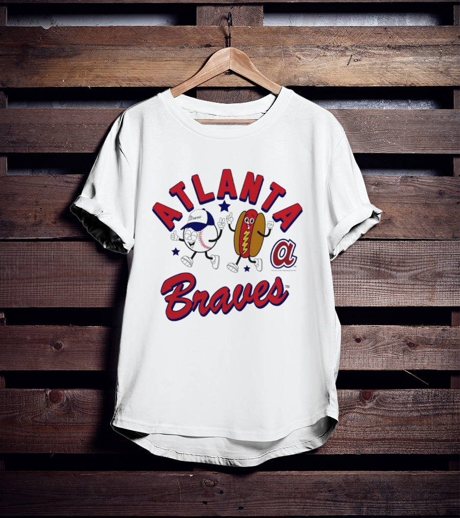 Atlanta Braves Baseball Character With Hot Dog Snack And Team Spirit T-Shirt