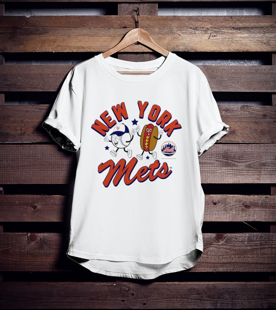 New York Mets Baseball Hot Dog And Baseball Character Animation T-Shirt