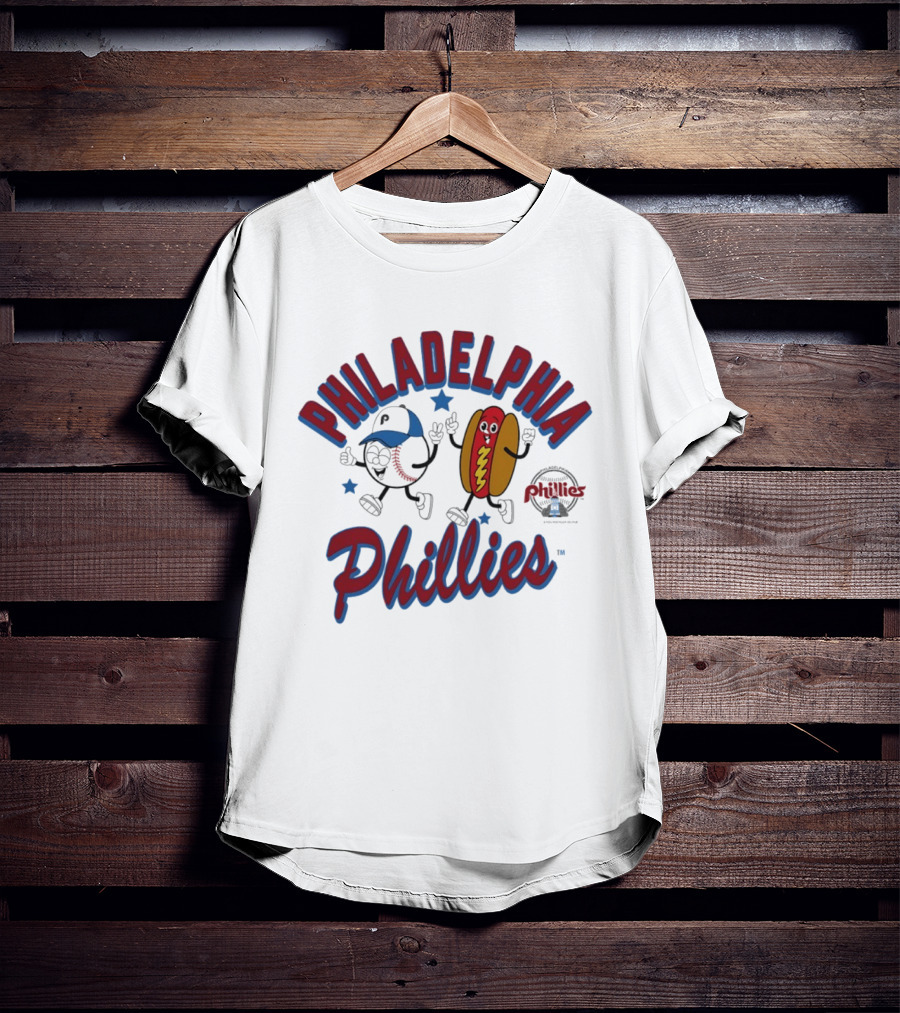 Philadelphia Phillies Baseball Hot Dog And Cartoon Characters T-Shirt