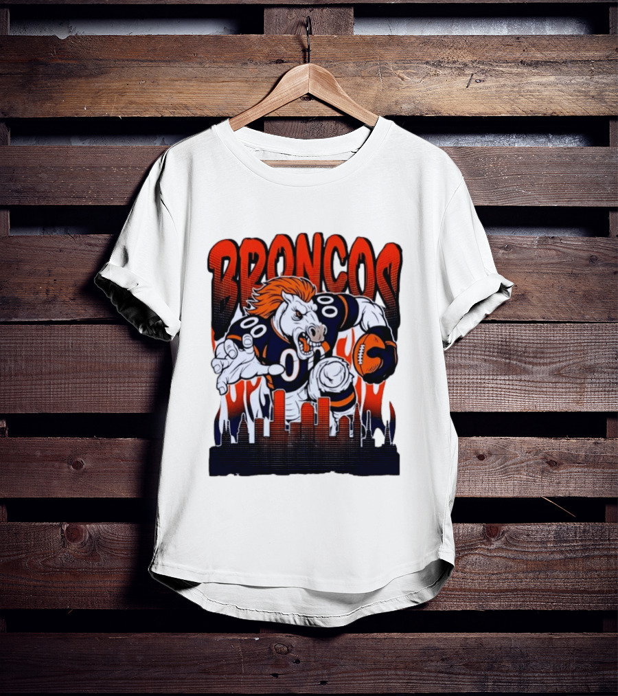 Denver Broncos Football Bronco Running Horse Skyline T-Shirt