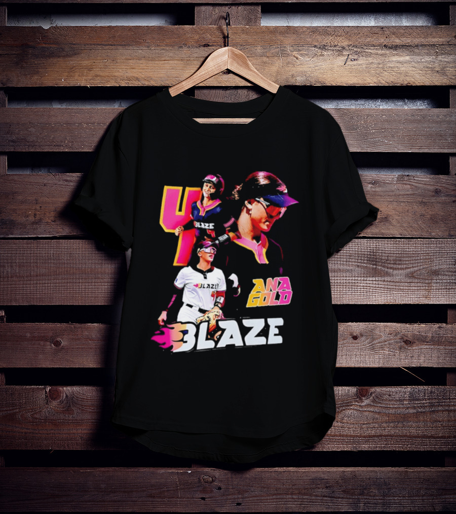 Blaze Ana Gold Softball Player Number 4 Action Collage T-Shirt