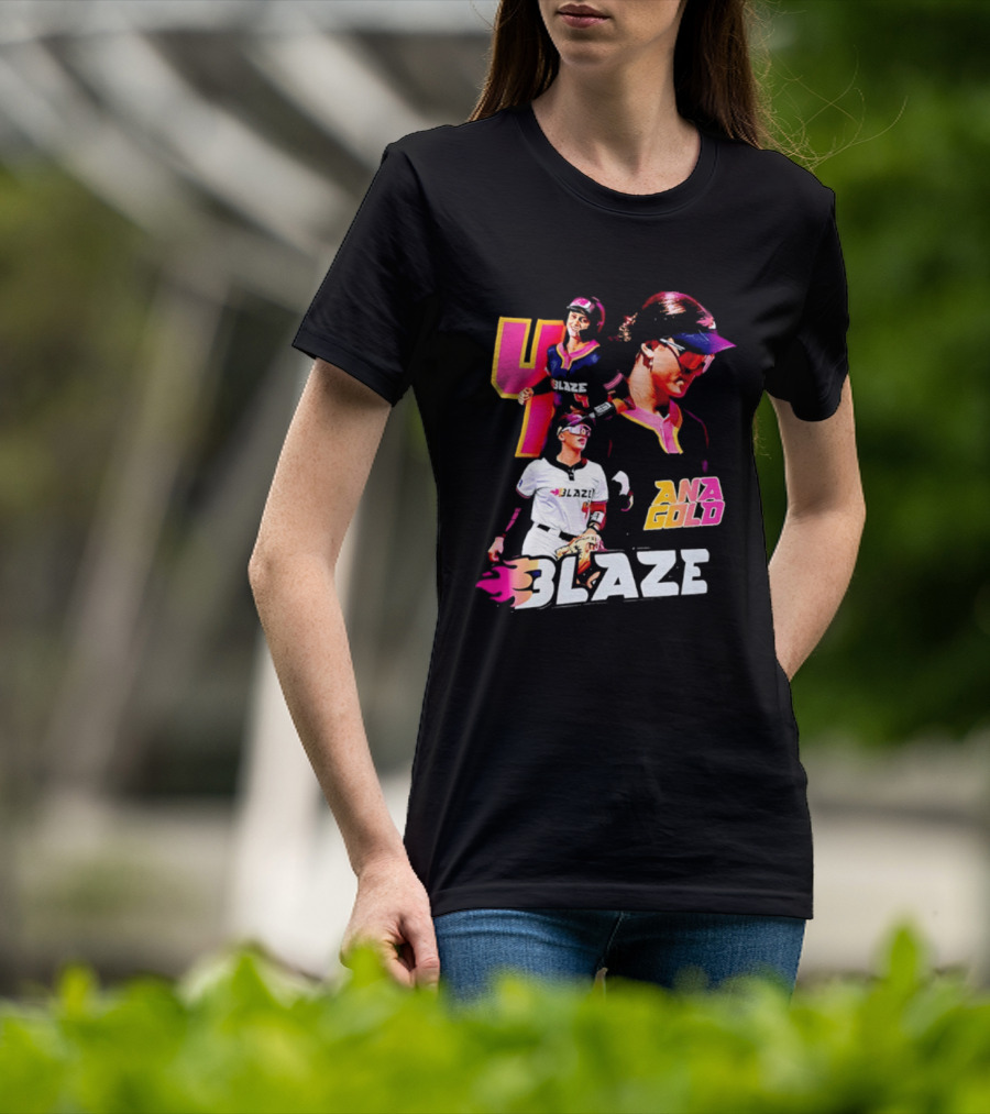 Blaze Ana Gold Softball Player Number 4 Action Collage T-Shirt