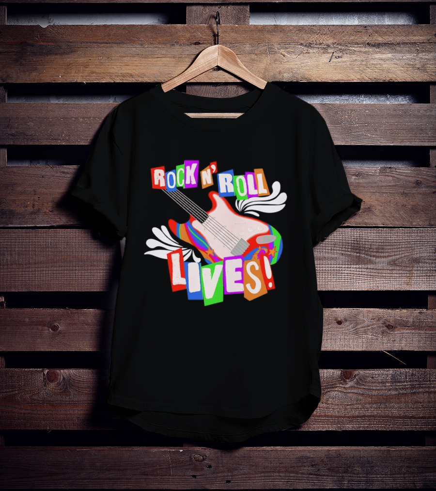 Rock N' Roll Lives Colorful Electric Guitar T-Shirt