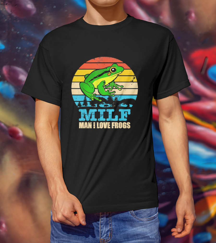 Frog MILF Man I Love Frogs Retro Sunset T-Shirt