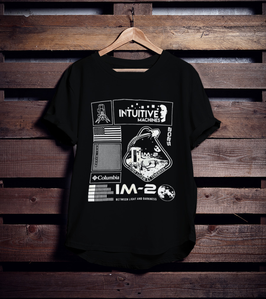 Intuitive Machines IM 2 Columbia 2025 Between Light And Darkness Moon Mission Lunar Module USA Flag T-Shirt