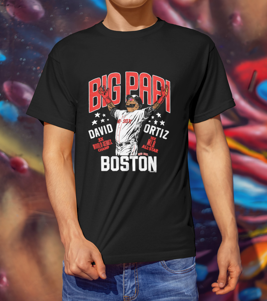 BIG PAPI David Ortiz 3X World Series Champ 10X All Star Boston Red Sox T-Shirt