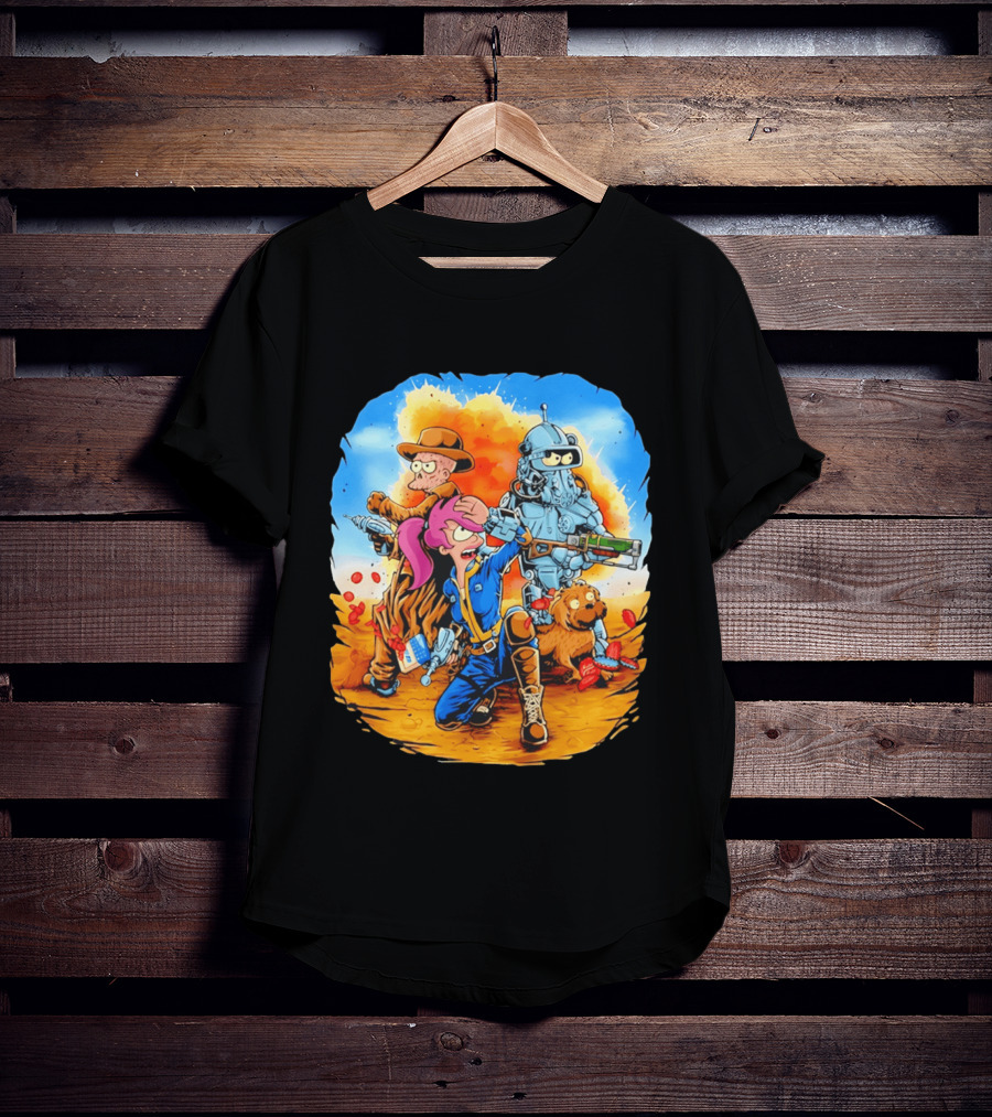 Futurout Fallout Futurama Mashup Fan Art Bender Leela Professor Farnsworth T-Shirt