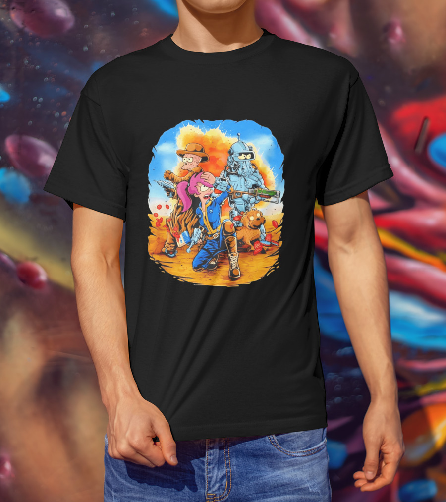 Futurout Fallout Futurama Mashup Fan Art Bender Leela Professor Farnsworth T-Shirt