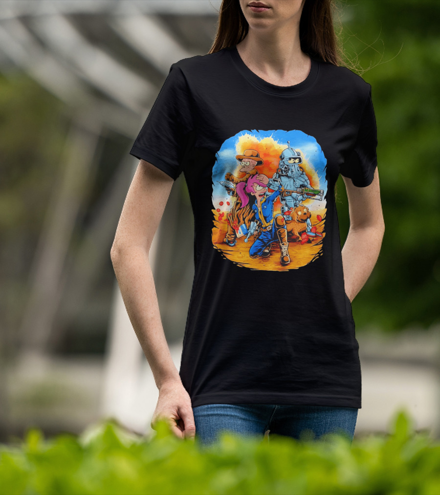 Futurout Fallout Futurama Mashup Fan Art Bender Leela Professor Farnsworth T-Shirt