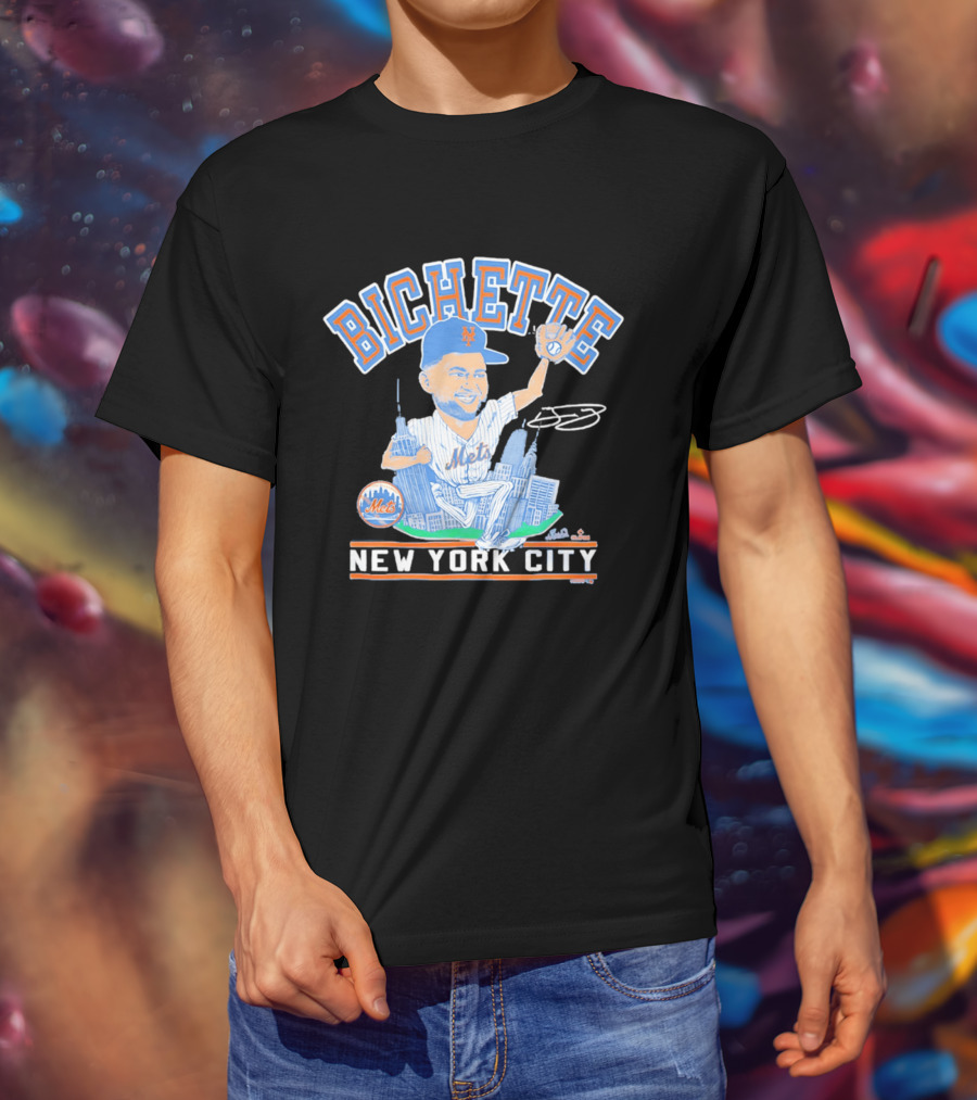 New York Mets Bichette Caricature New York City Tri Blend T-Shirt