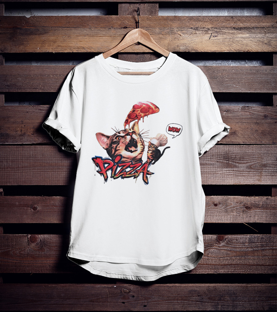 Pizza Cat Wow Chef Graffiti Culinary Delight T-Shirt