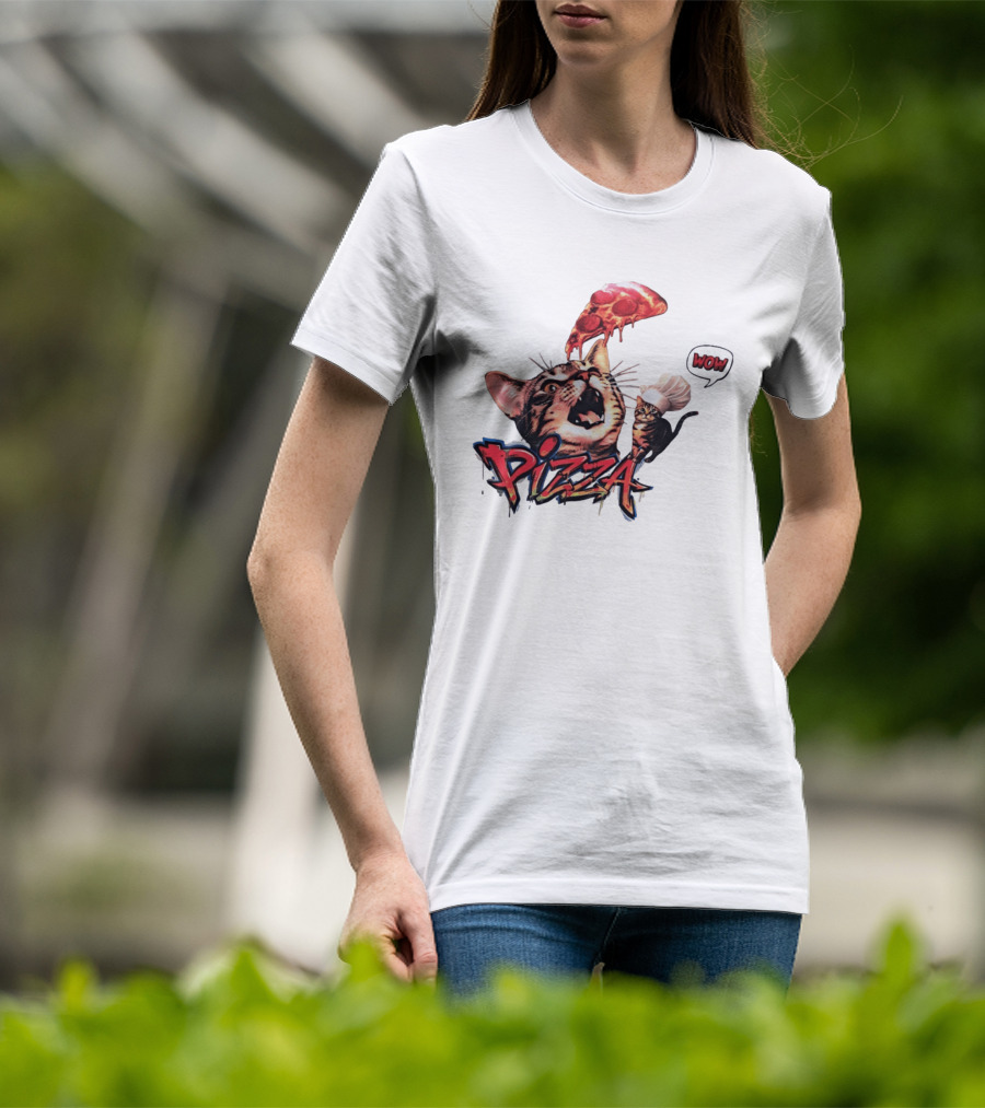 Pizza Cat Wow Chef Graffiti Culinary Delight T-Shirt
