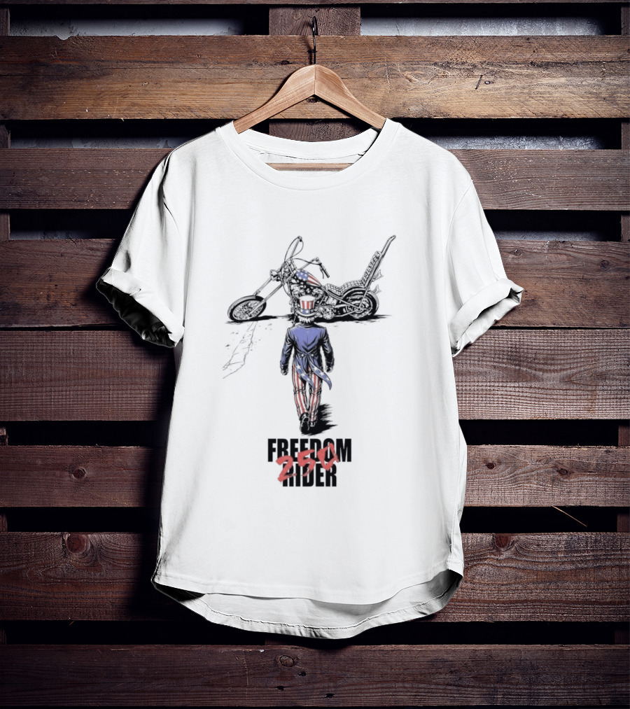 Uncle Sam Freedom Rider 250 Motorcycle Patriotic American Stars And Stripes T-Shirt