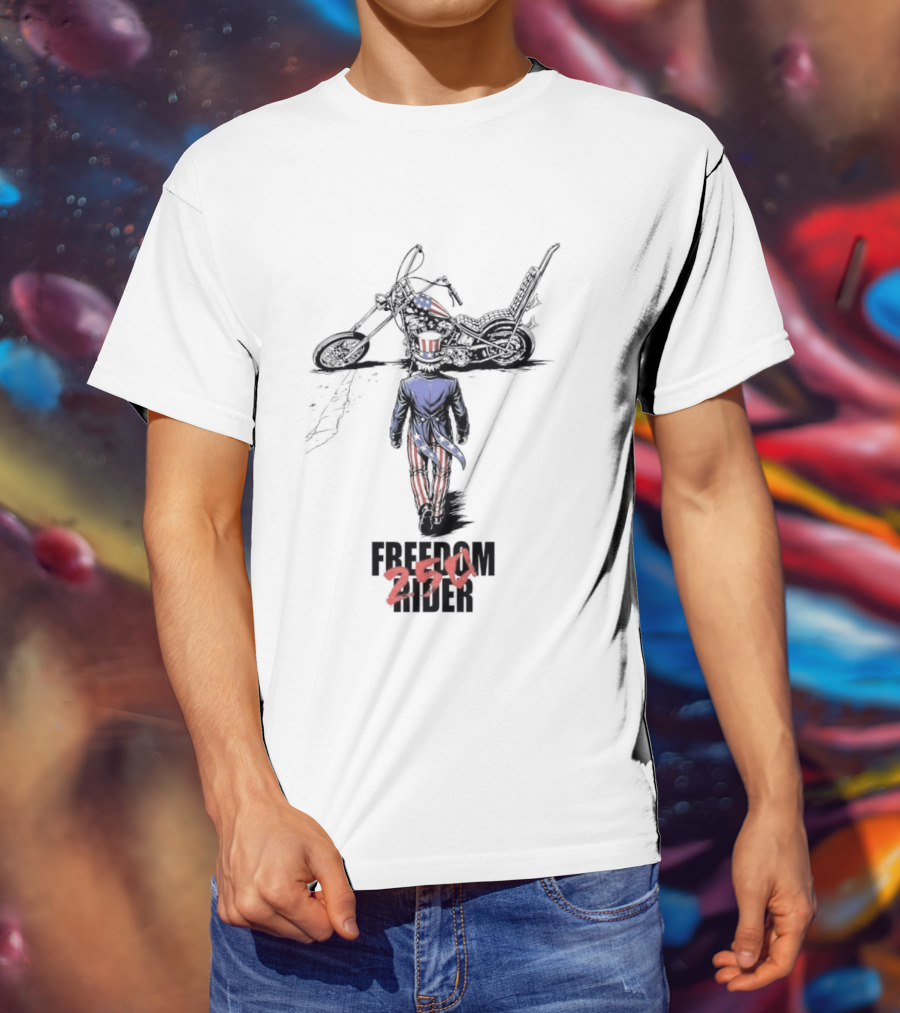 Uncle Sam Freedom Rider 250 Motorcycle Patriotic American Stars And Stripes T-Shirt