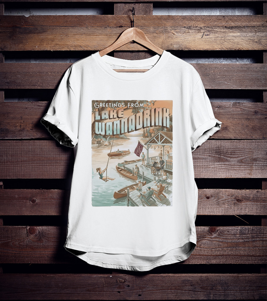 Greetings From Lake Wannadrink Goat Island Madison Social Fat Finger T-Shirt