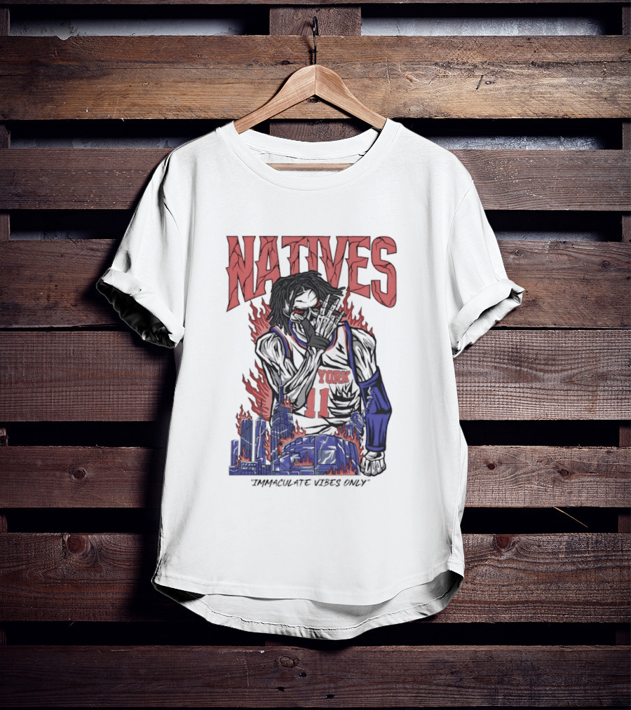 Natives Immaculate Vibes Only Jalen Brunson York 11 Skeleton Statue T-Shirt
