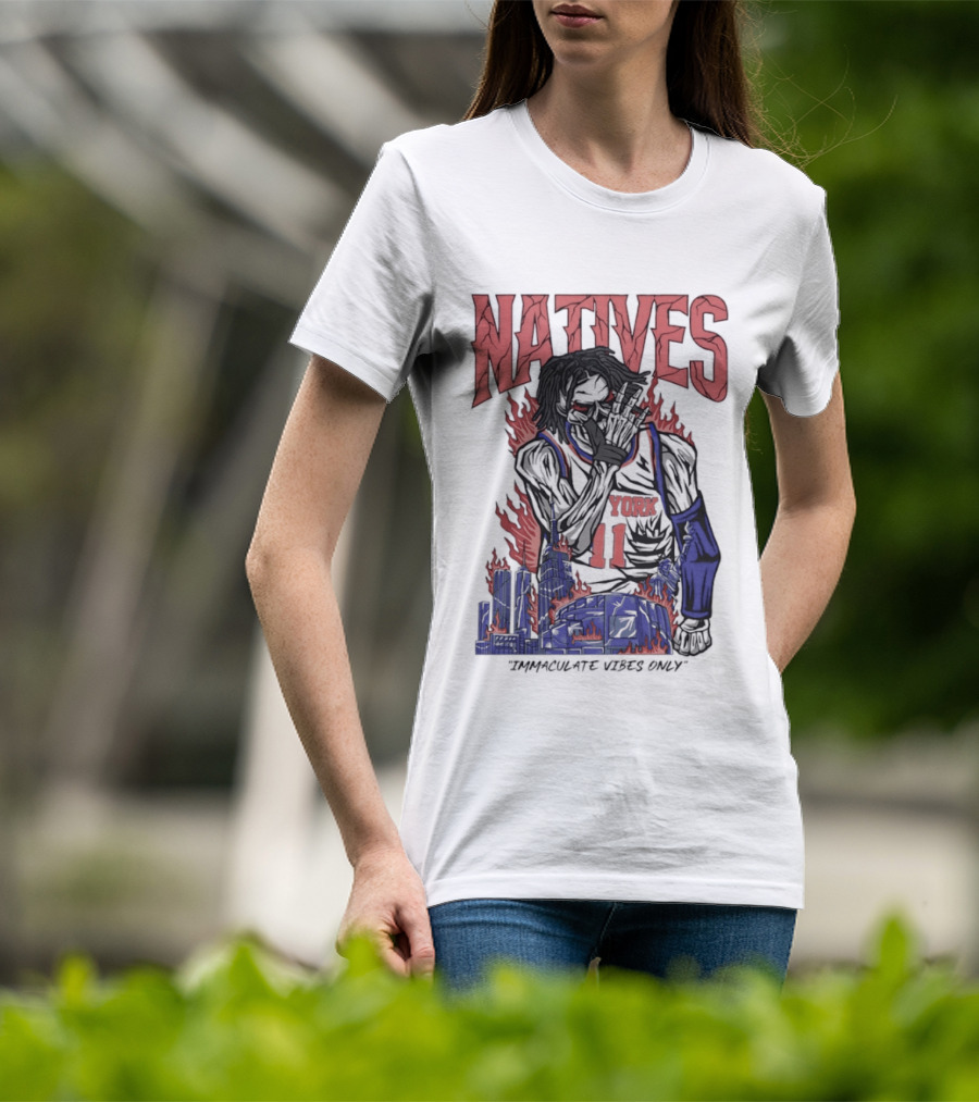 Natives Immaculate Vibes Only Jalen Brunson York 11 Skeleton Statue T-Shirt