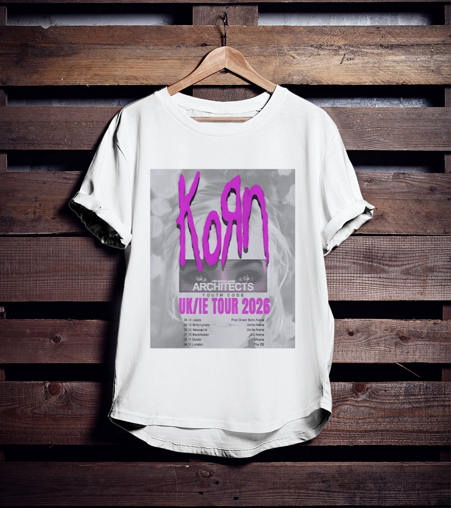 Korn UK/IE Tour 2026 Schedule Architects Youth Code First Direct Arena O2 Arena T-Shirt