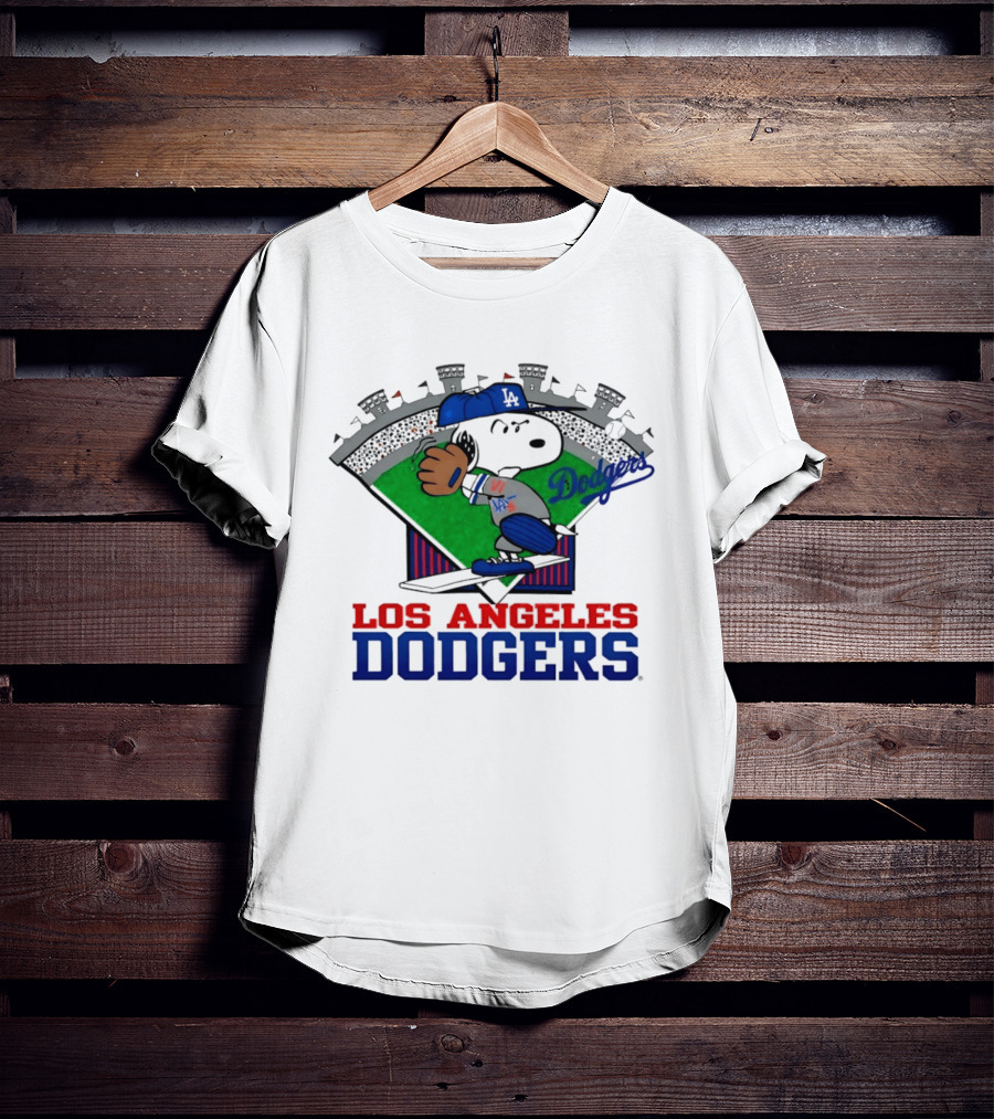 Los Angeles Dodgers Snoopy Peanuts Baseball Swing Stadium T-Shirt