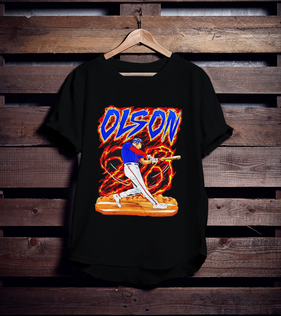 Atlanta Braves Matt Olson Hand Drawn Dynamic Swing Iconic Action T-Shirt