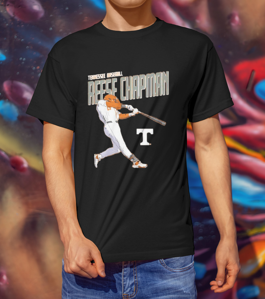Tennessee Baseball Reese Chapman Swinging Action T-Shirt