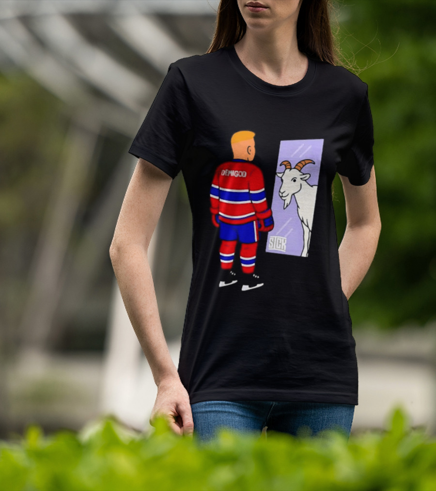 Demigod Hockey Player Looking In Mirror With Goat Reflection T-Shirt