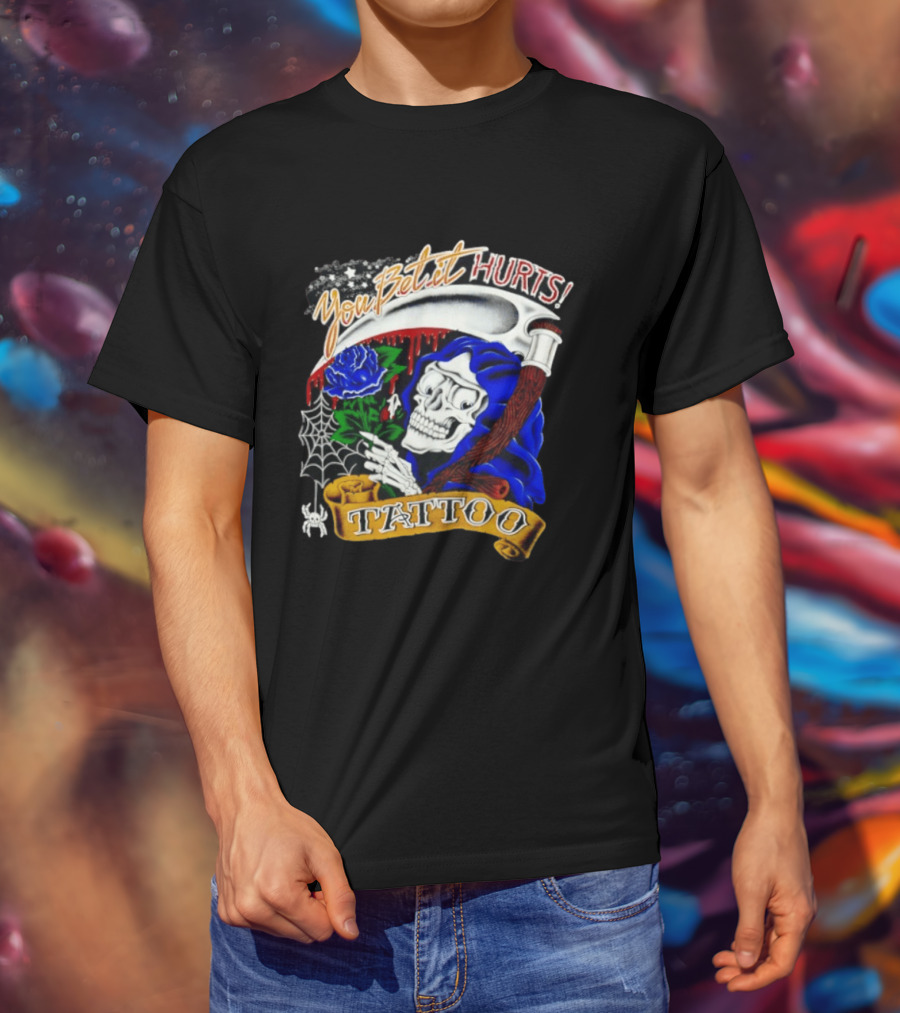 You Bet It Hurts Skeleton Rose Tattoo Spider Web T-Shirt