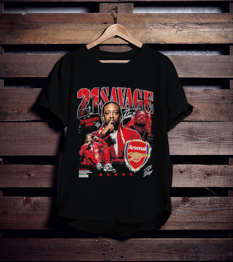 21 Savage Arsenal Collaboration Featuring Slaughter Gang Logos T-Shirt