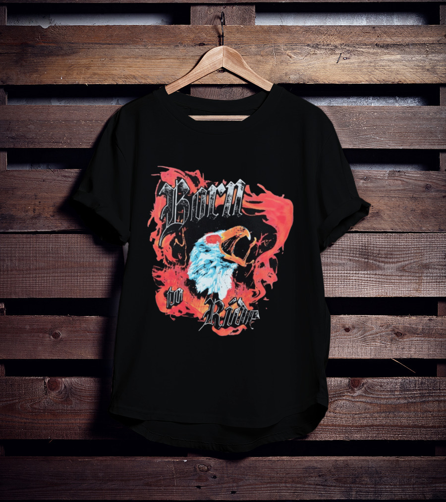 Born To Ride Fiery Bald Eagle Biker T-Shirt