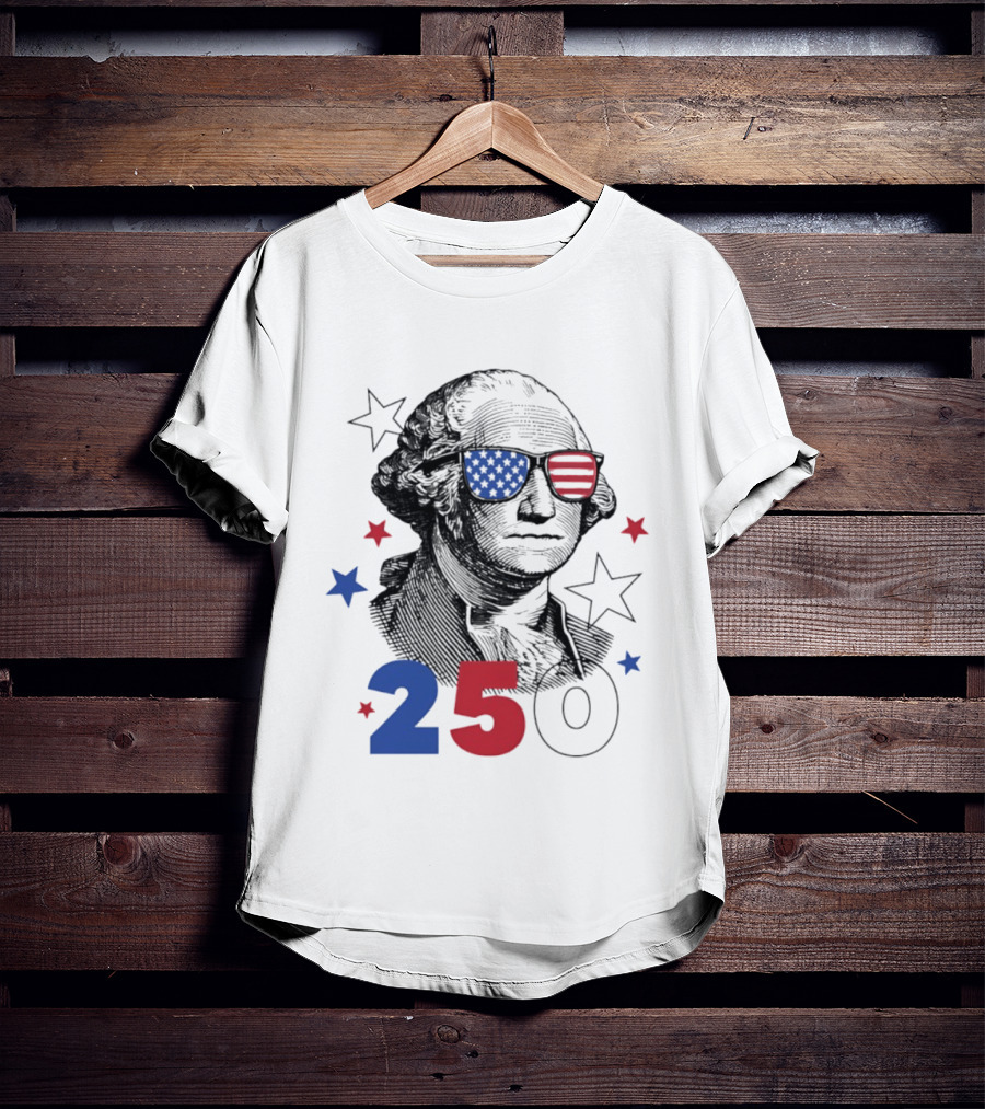 George Washington Patriotic Flag Sunglasses 250 Years United States Celebration T-Shirt