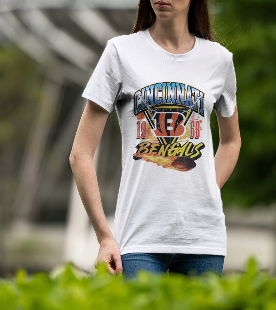 Cincinnati Bengals 1968 Flaming Football Vintage NFL T-Shirt