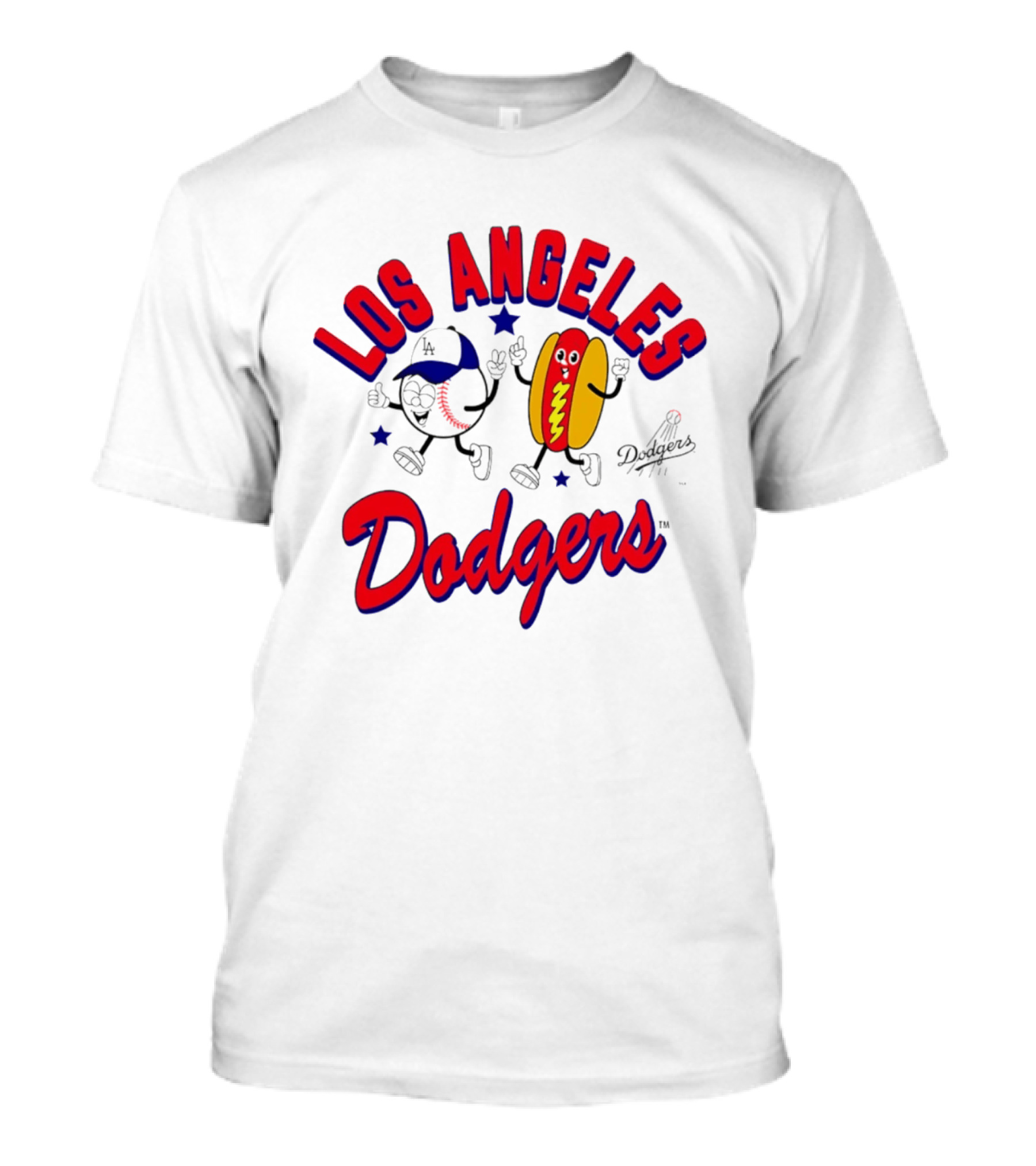 Los Angeles Dodgers Baseball Hot Dog Cartoon Characters T-Shirt