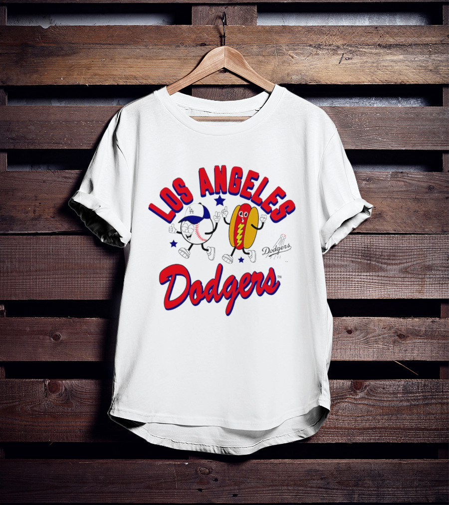 Los Angeles Dodgers Baseball Hot Dog Cartoon Characters T-Shirt