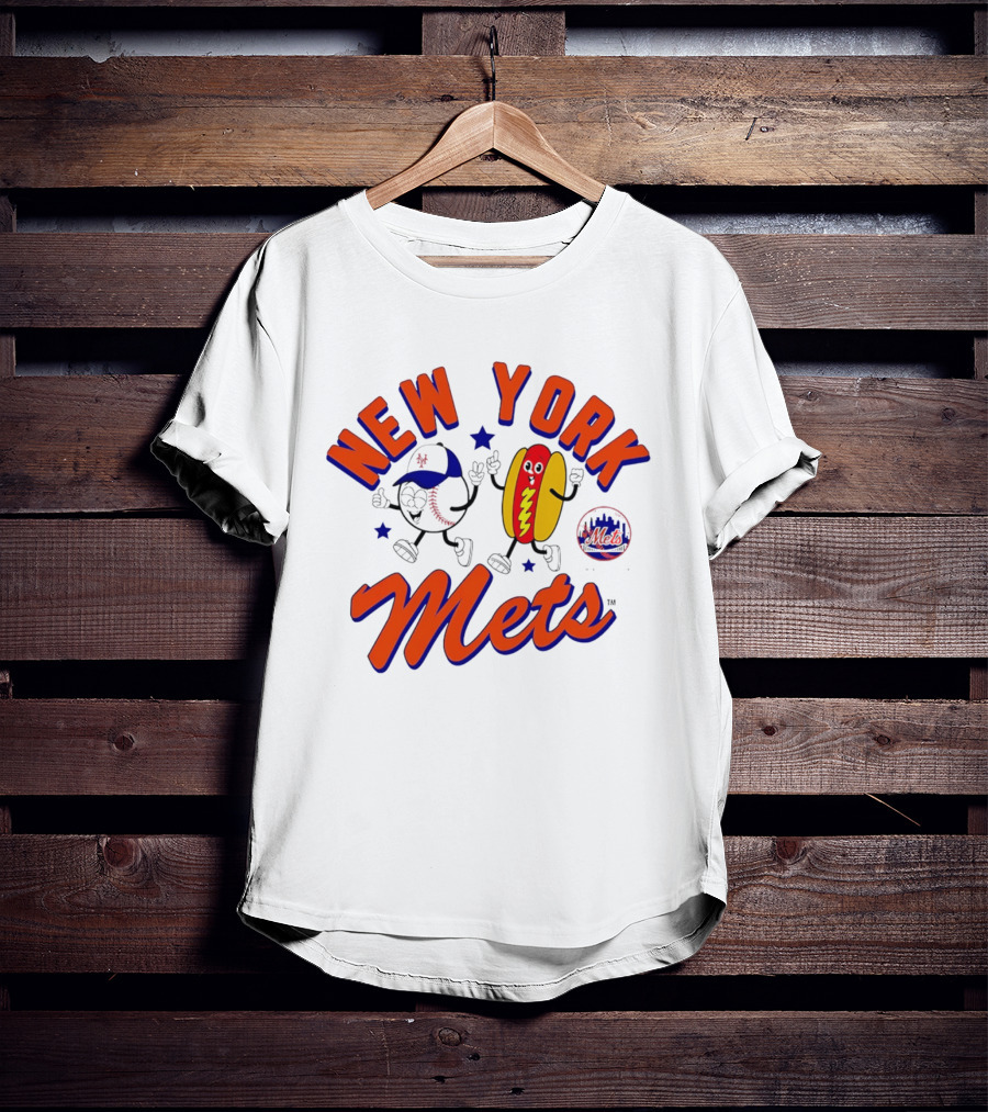New York Mets Hot Dog Cartoon Baseball T-Shirt