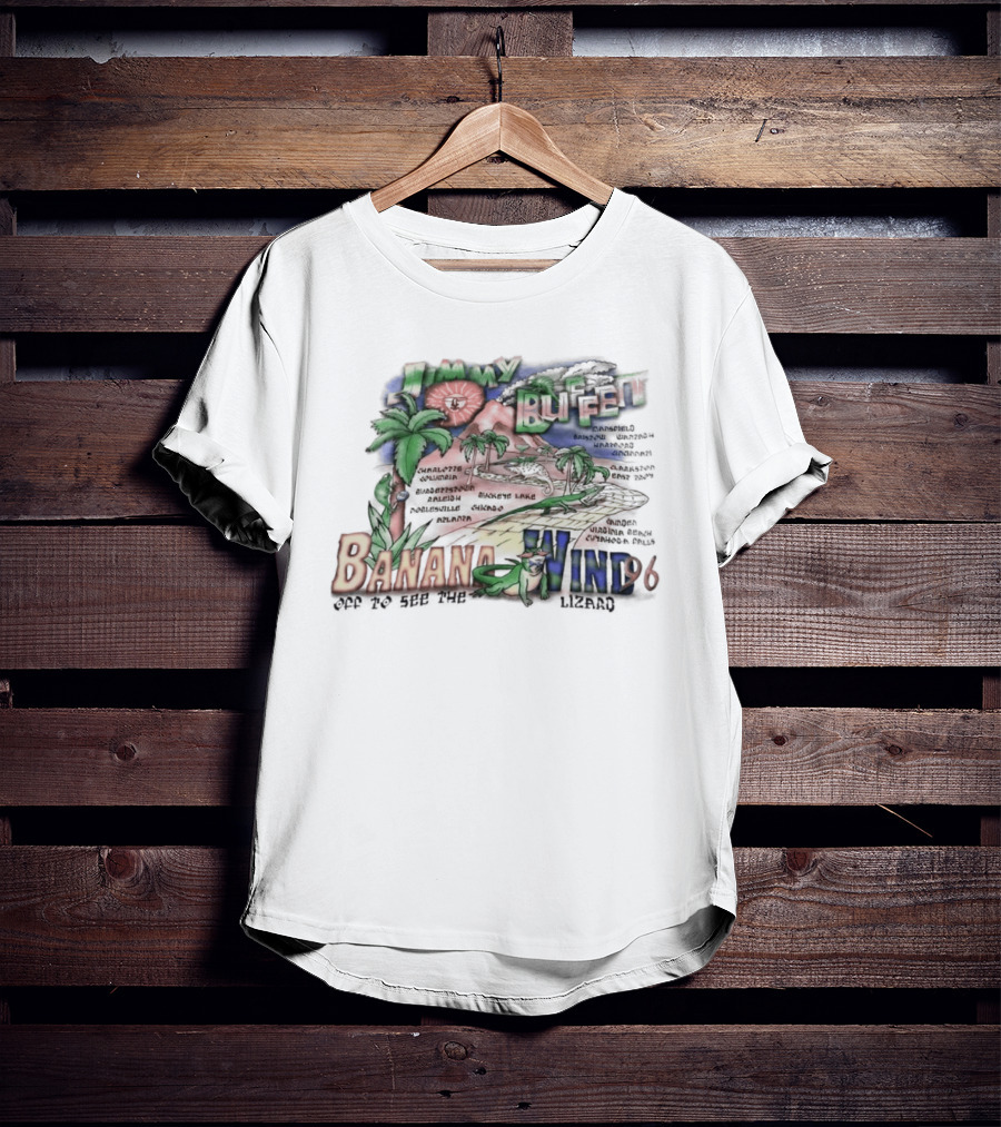 Jimmy Buffett Banana Wind 96 Off To See The Lizard Tropical Scene Palm Trees T-Shirt