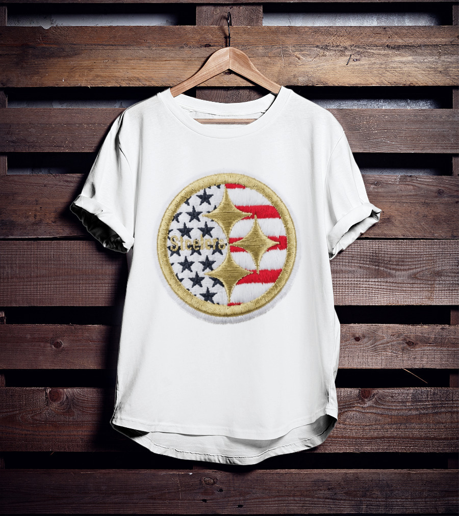 Steelers America 250 Stars And Stripes Patch USA Flag Embroidery T-Shirt