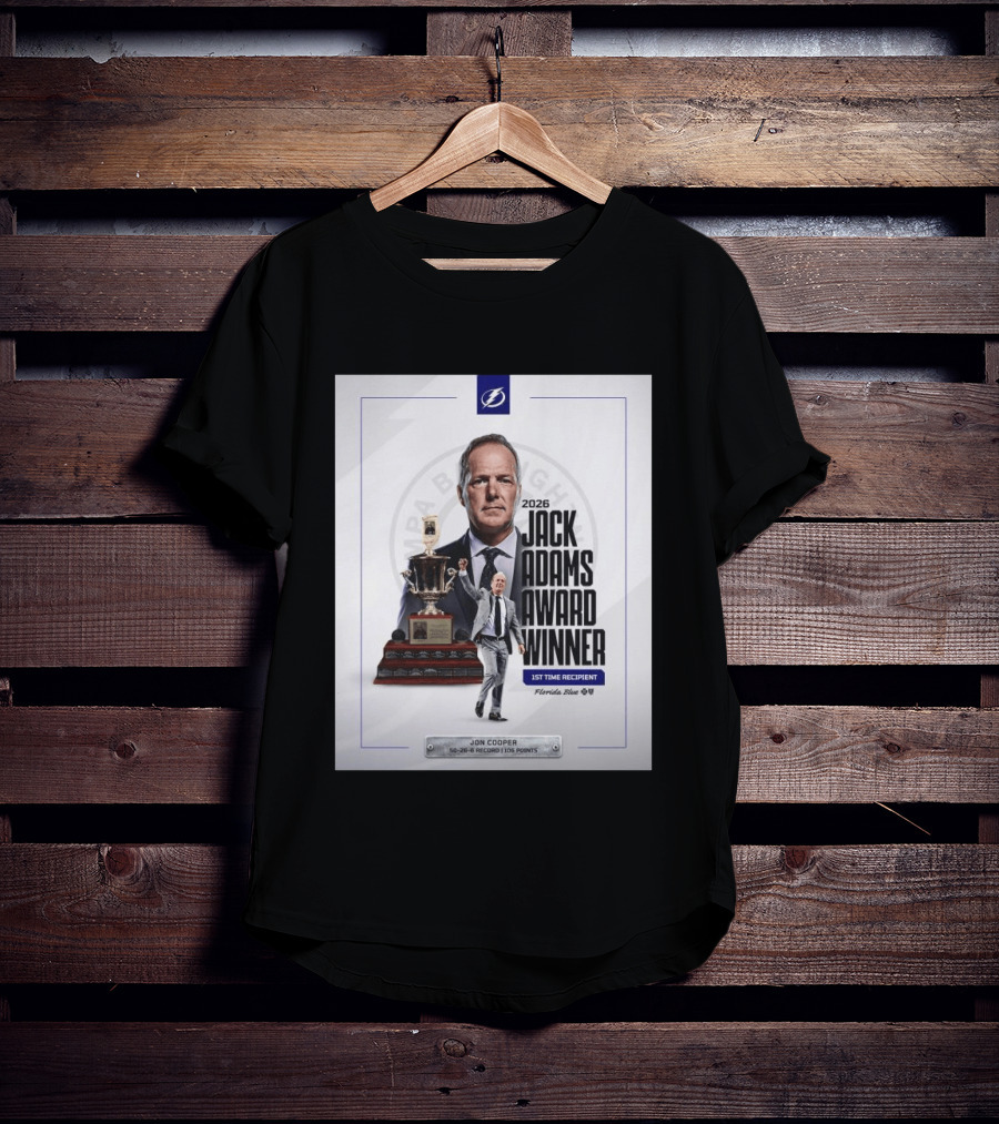 2026 Jack Adams Award Winner Jon Cooper Florida Blue Tampa Bay Lightning 1st Time Recipient 50 26 6 Record 108 Points T-Shirt
