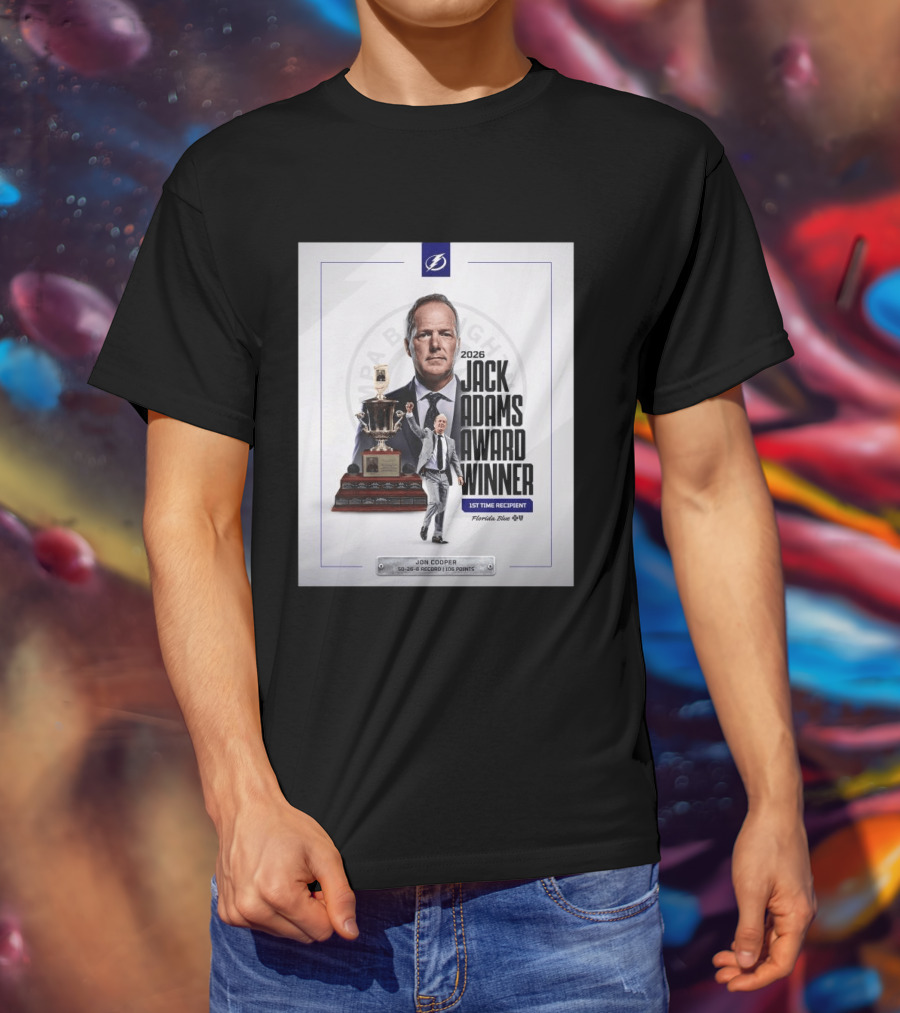 2026 Jack Adams Award Winner Jon Cooper Florida Blue Tampa Bay Lightning 1st Time Recipient 50 26 6 Record 108 Points T-Shirt