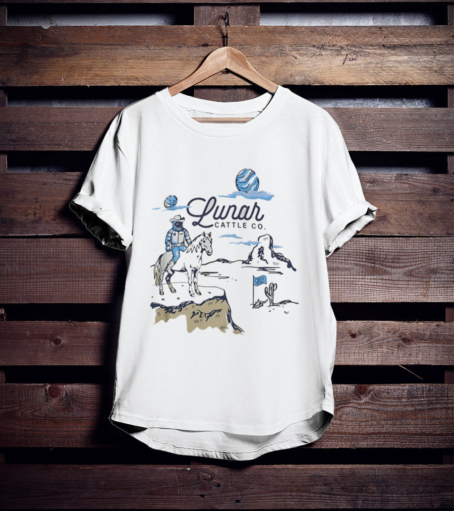 Lunar Cattle Co Astronaut Cowboy On Horseback With Planet And Flag T-Shirt