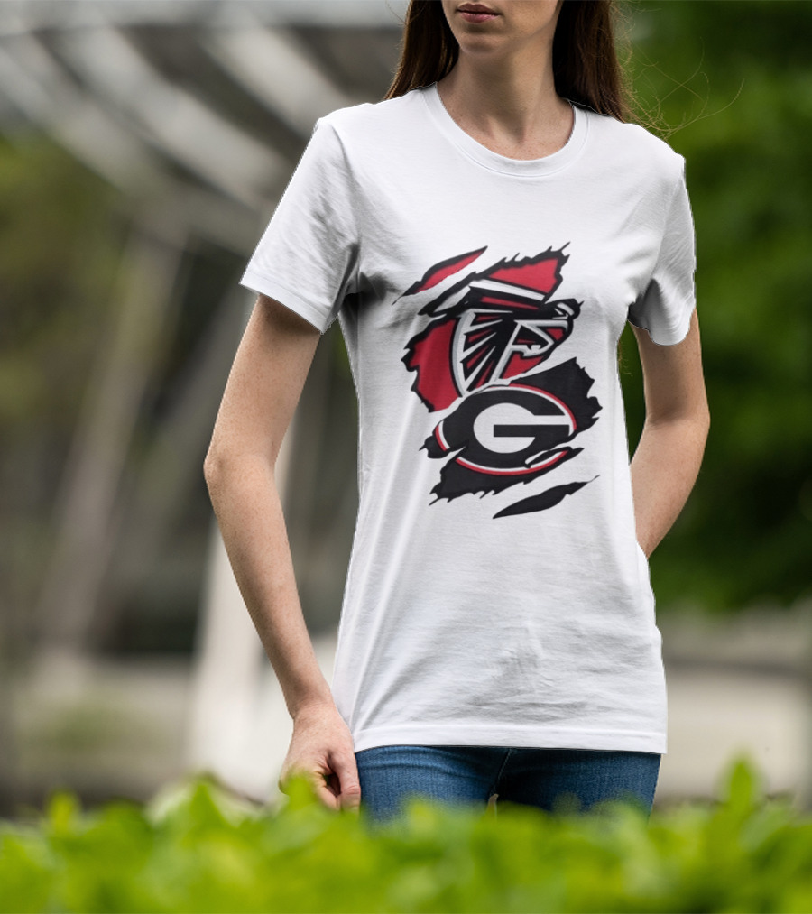 Atlanta Falcons Georgia Bulldogs Sports Team Graphic Rip T-Shirt