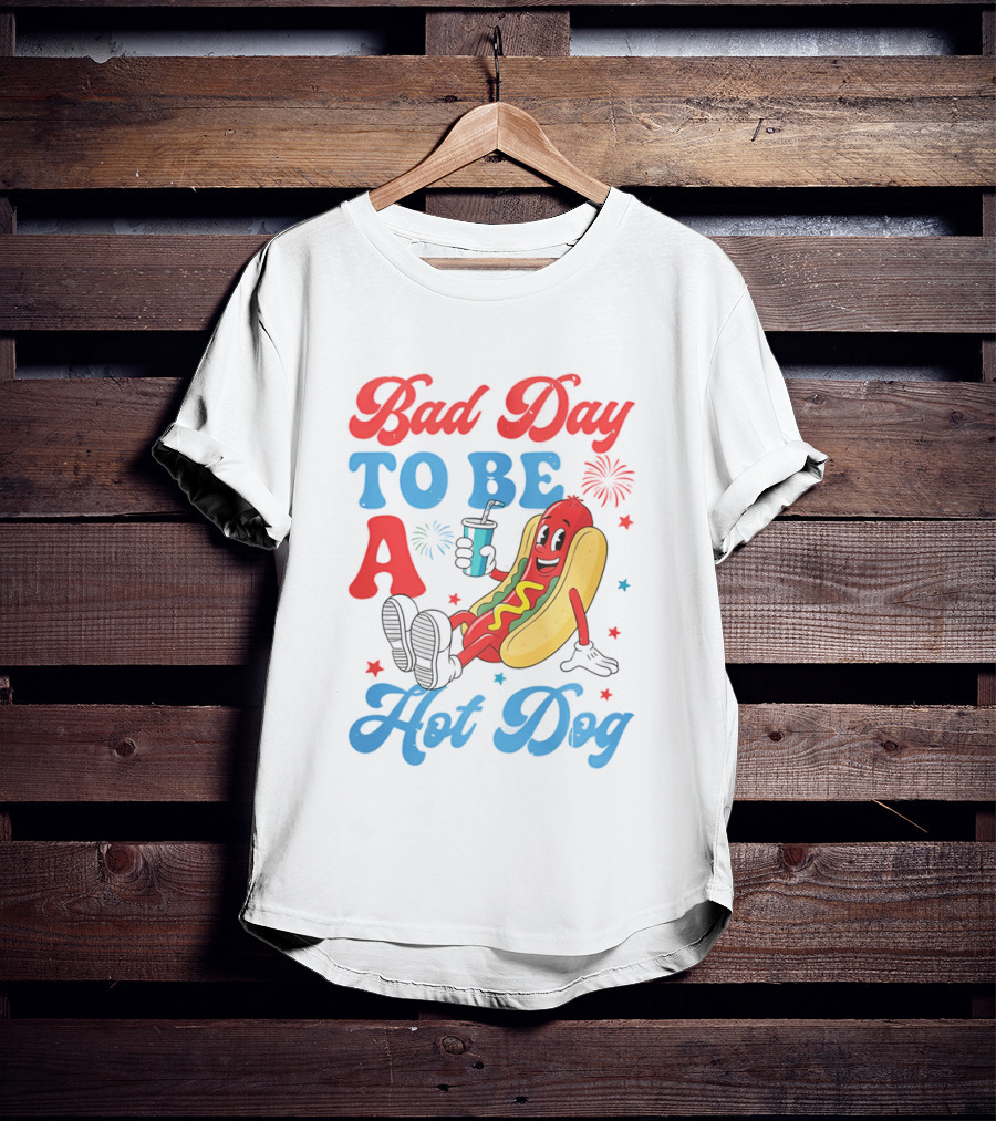 Bad Day To Be A Hot Dog Cool Cartoon Character With Drink T-Shirt