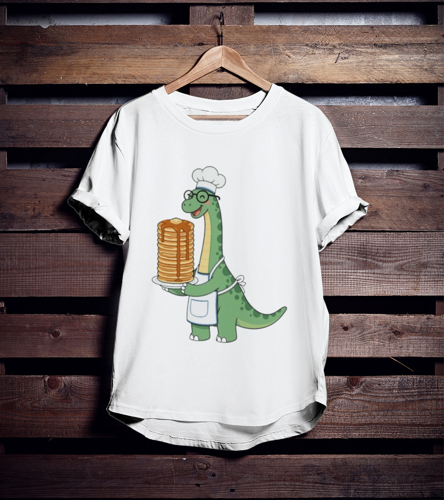 Chef Dinosaur With Towering Pancakes And A Smile T-Shirt