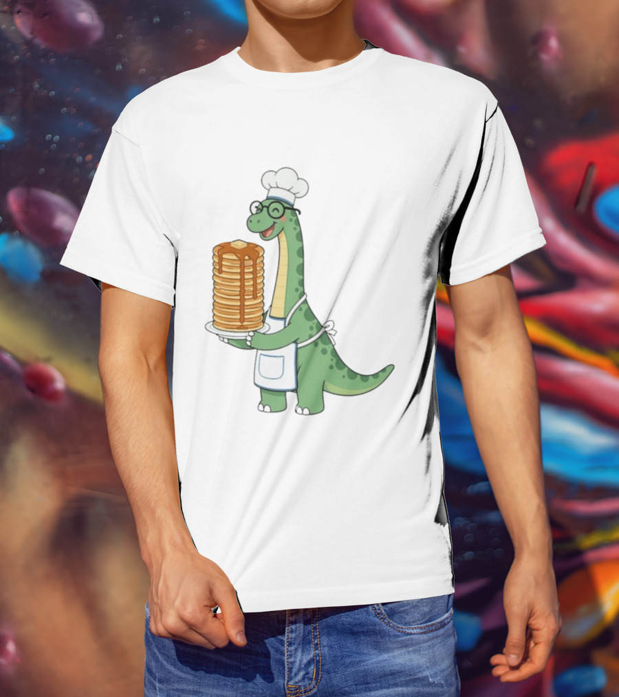 Chef Dinosaur With Towering Pancakes And A Smile T-Shirt